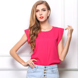 2015 New European Style Chiffon Women Blouse Solid Summer Blouse Free Shipping O-Neck Short Sleeve Drop Shipping Blouse