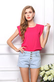 2015 New European Style Chiffon Women Blouse Solid Summer Blouse Free Shipping O-Neck Short Sleeve Drop Shipping Blouse