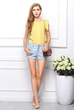 2015 New European Style Chiffon Women Blouse Solid Summer Blouse Free Shipping O-Neck Short Sleeve Drop Shipping Blouse