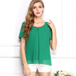 2015 New Korean Style Solid Chiffon Women Blouse Summer Free Shipping O-Neck Drop Shipping Blouse 6 Sizes 10 Colors